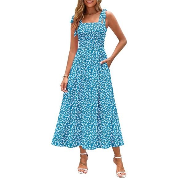 Summer Spaghetti Strap Floral Maxi Dress Blue - Picture 1 of 6